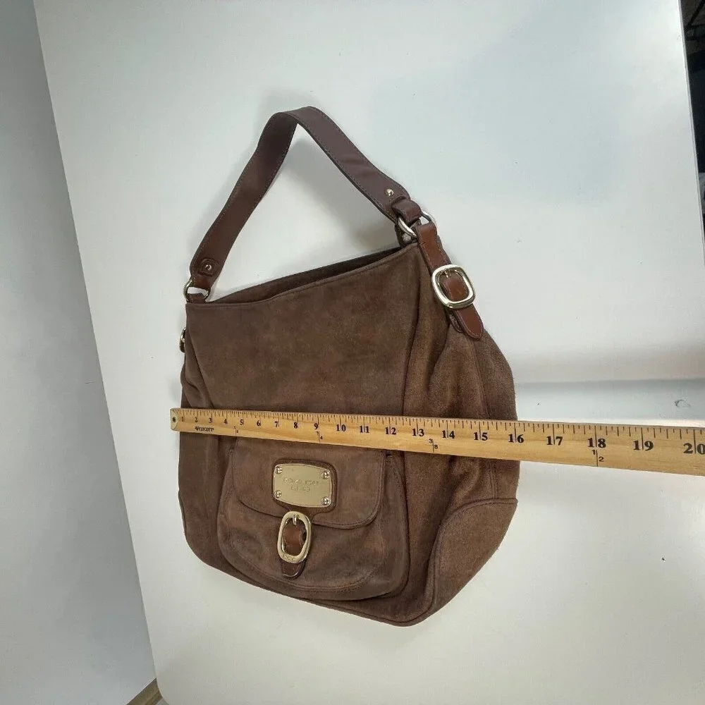 Michael Kors Hudson Downtown Suede‎ Hobo Bag Purse Brown Lined Gold Buckle